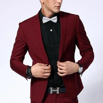 

Two Piece Dark Red Evening Party Men Suits 2020 Peaked Lapel Blazer Trim Fit Custom Made Wedding Groom Tuxedos Jacket Pants