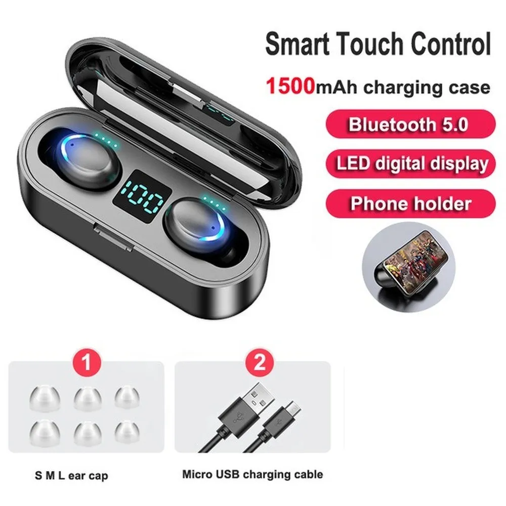 F9 7 TWS Wireless Earbuds Bluetooth 5 0 Earphone HIFI Mini In ear Sports Running Headset Support iOS Android Phones HD Call