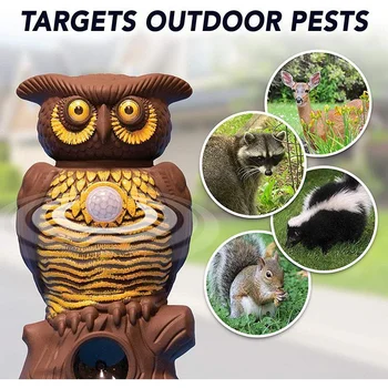 

Owl Alarm Flashing Sound Critter Repellent Realistic Bird Scarer Sound Owl Prowler Decoy Protection Scarecrow Garden Yard