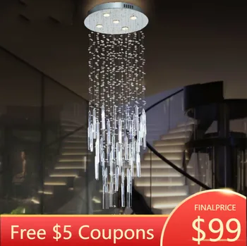 

High-grade crystal celling light modern lighting villa luxury hotel lamp double entry stair lamp long suspension wire lamp