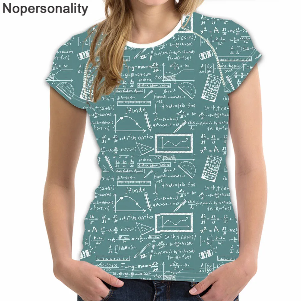 Nopersonality, новинка, модные футболки, математическая формула, принт, футболка, тонкая, для женщин, короткий рукав, повседневная, для девушек, топы для учителя, S-XXL - Цвет: Z2629BV
