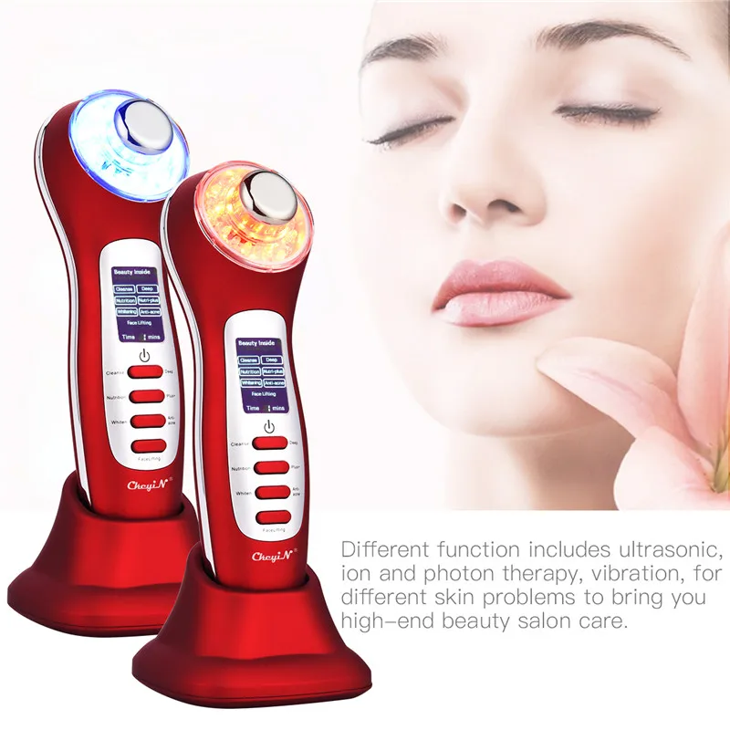 Ultrasonic Ion Facial Beauty Machine LED Photon Light Therapy Face Cleaner Wrinkle Removal Anti Agi