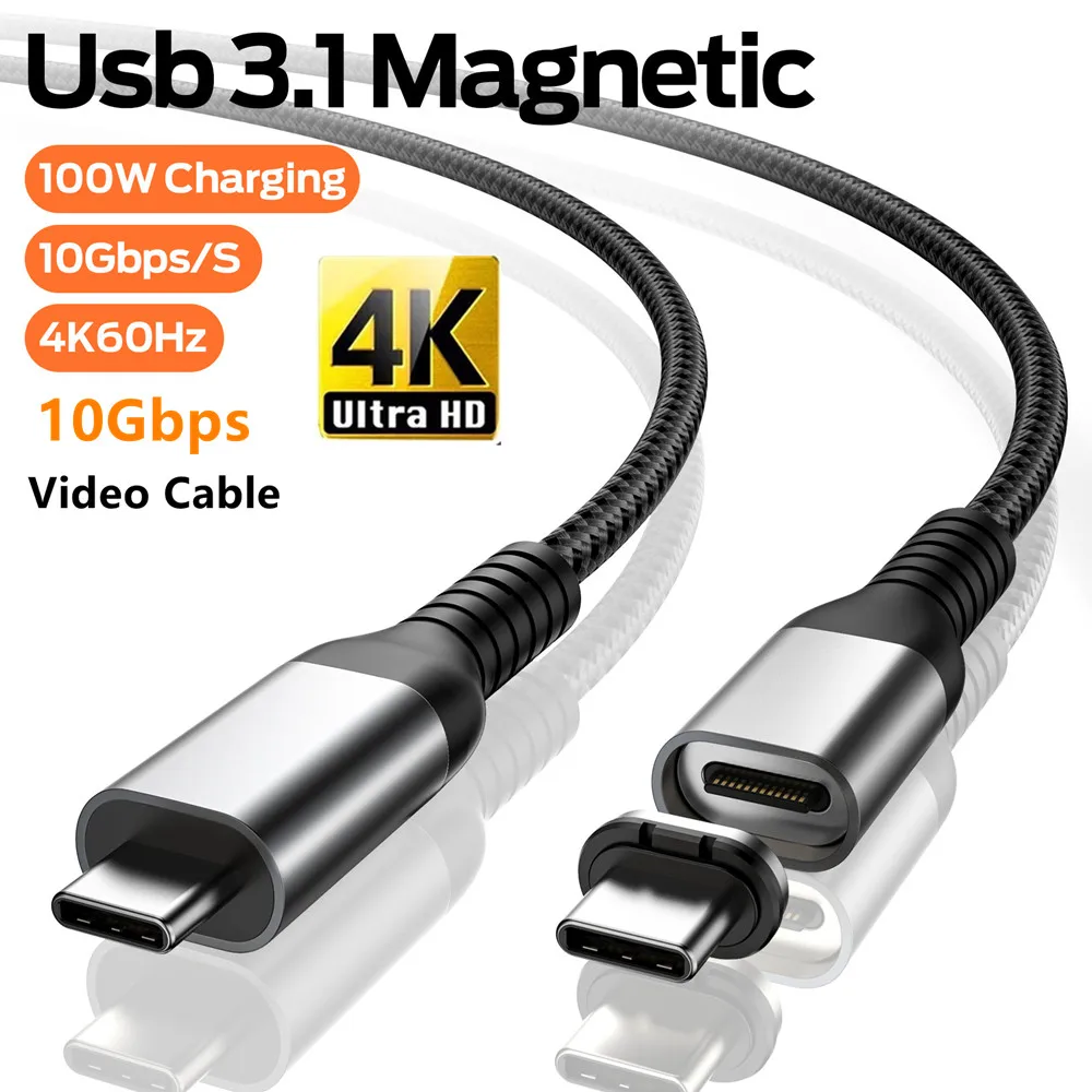 

Magnetic USB C to Type C Cable For Macbook Pro 5A PD 100W USB 3.1 Gen 2 Fast Charger Cable For Samsung S10 Note20 QC 4.0 Cord 2m