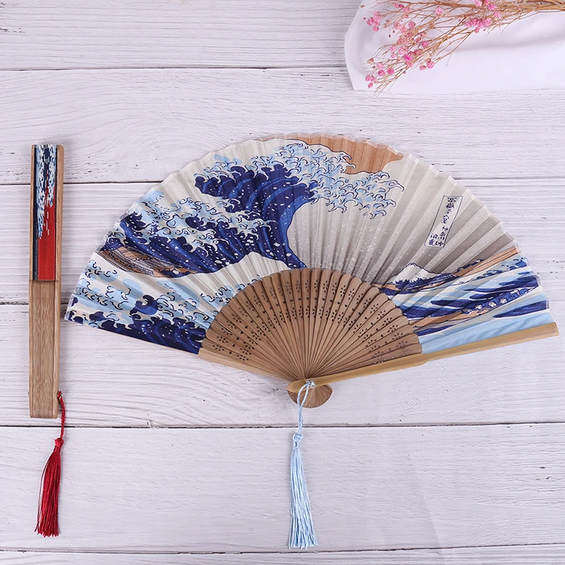 Silk Hand Fan Mount Fuji Kanagawa Waves Japanese Folding Fan Pocket Wedding Accessories Decoration Gift Event Supplies