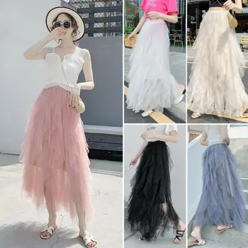 

US Women Tulle Long Maxi Skirt Layered Swing High Waist Casual Ruffles Loose New