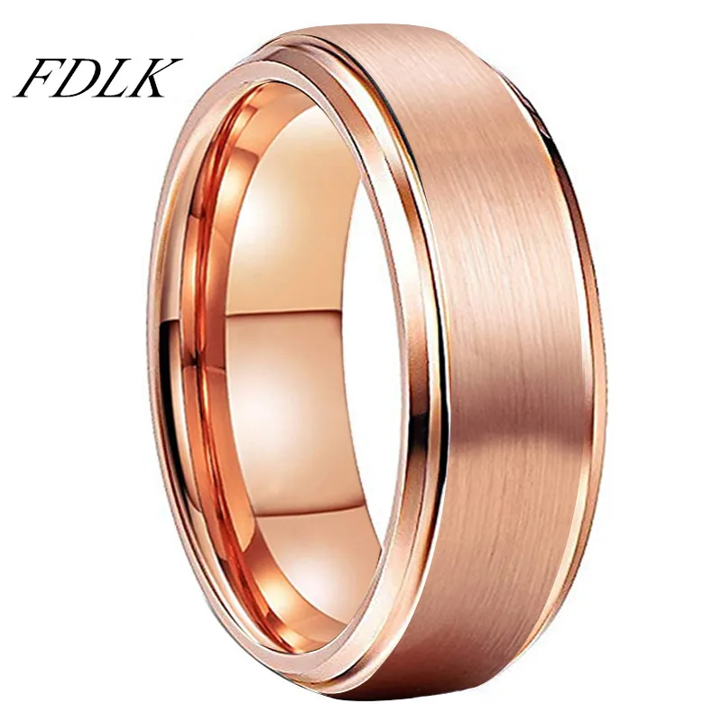 FDLK-Anillo de alianza de boda de acero inoxidable para hombre, 8mm, oro rosa, bordes biselados, acabado cepillado, ajuste cómodo, personalizado