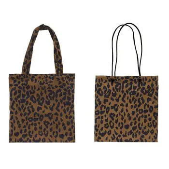 

Corduroy Shopping Bag Reusable Tote Handbag Leopard Pattern Shoulder Bags Shoppers