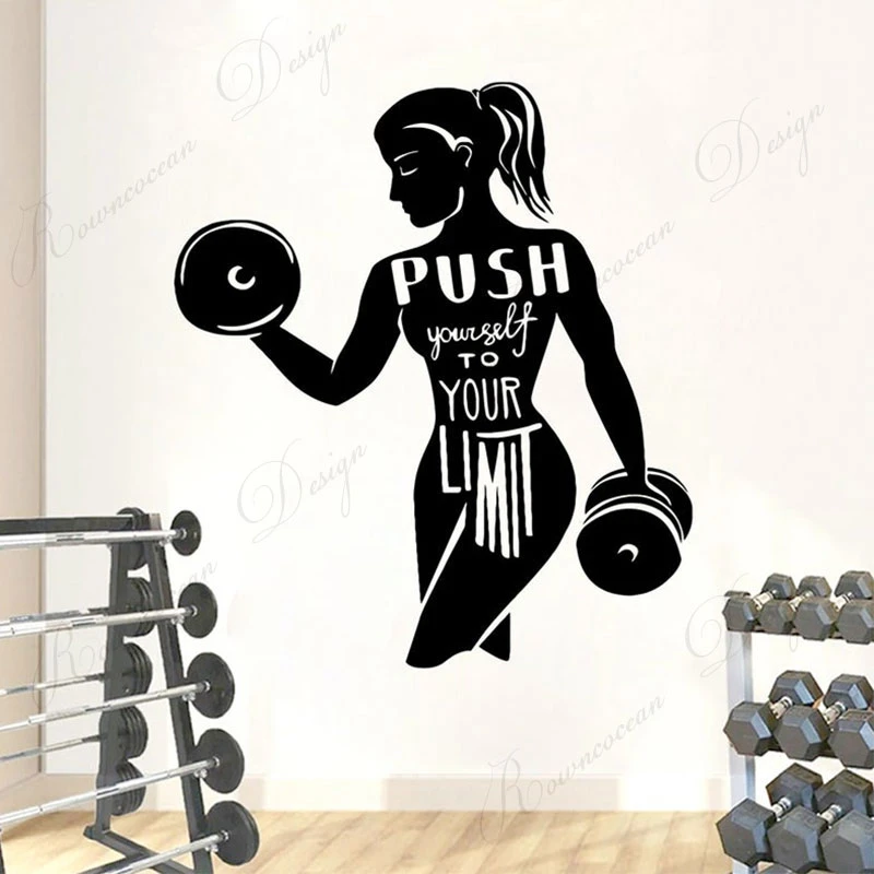 Poussez Vous A Votre Limite Citations Motivationnelles Autocollant Mural Fitness Fille Entrainement Decalcomanies Salle De Sport Decoration Murale Papier Peint 42 Aliexpress