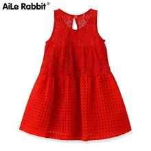 Красное Кружевное платье для девочек от 3 до 10 лет, праздничное платье принцессы детская одежда без рукавов летняя детская одежда