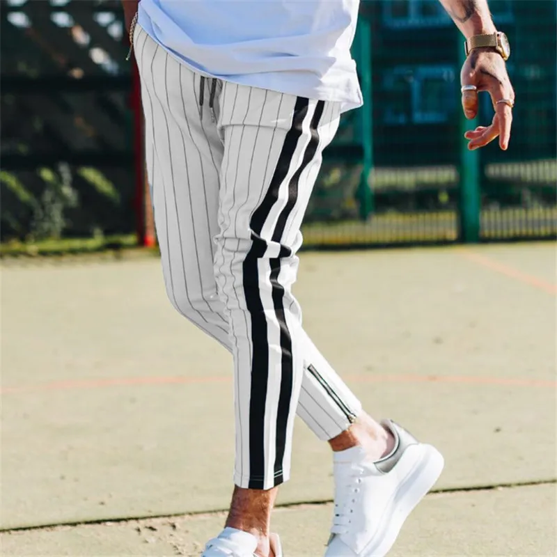 

2019 Fashion Men Long Trousers Many Occasion Men Slim Comfortable Male Pants With Pockets Black White Striped Casual Pants Men