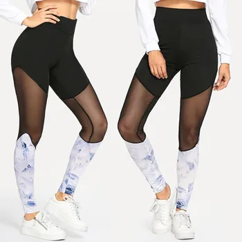 

Women's Leggings Sexy Fashion Openwork Stitching Print Trousers Workout Leggings Pants Jeggings Leggins mujer лосины W10