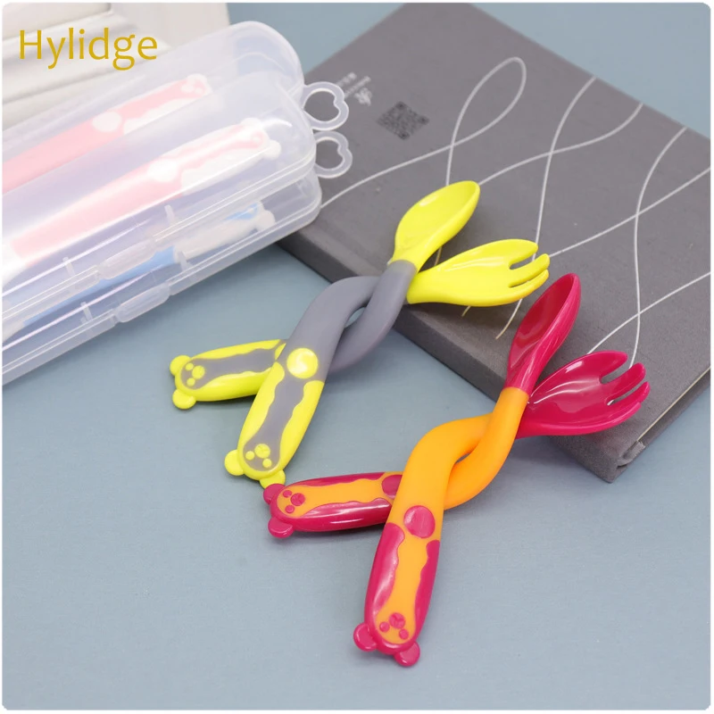 Hylidge 2PCS Soft Bendable Baby Spoon Fork Set Infant Toddler Self-Feeding Learning Tableware Food Feeding Tools Flatware | Мать и