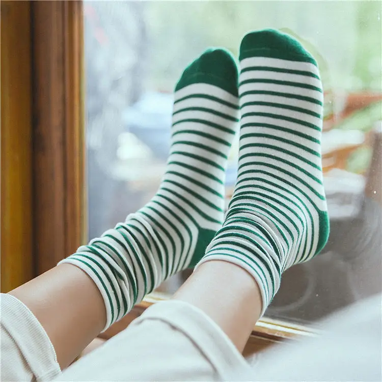 Осенние и зимние новые женские носки, полосатые ворсовые носки, хлопковые носки, носки без пятки