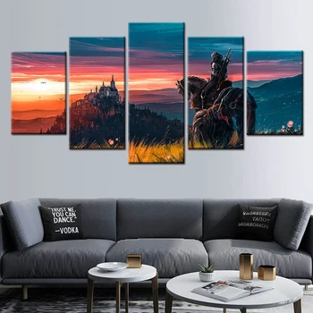 

Print Wall Art Sorcerer 3 Wild Hunting Game Picture Canvas Painting Home Decor 5 Piece Modular Poster Living Room