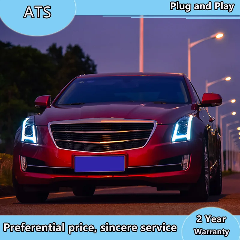 Car Styling for Cadillac ATS Headlights- ATS ALL LED Headlight DRL Bi-LED Lens High Low Beam Parking Fog Lamp