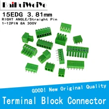 Bornier à vis à ANGLE droit/droit, lot de 10 pièces, 5 paires, 15EDGK 2 broches 12 broches, connecteur 3.81MM 300V8A