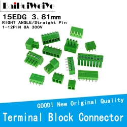 10 pçs/lote 5 pares 15edgk 15edgk3.81 2pin 12pin ight ângulo direito/parafuso reto bloco terminal conector soquete 3.81mm 300v8a