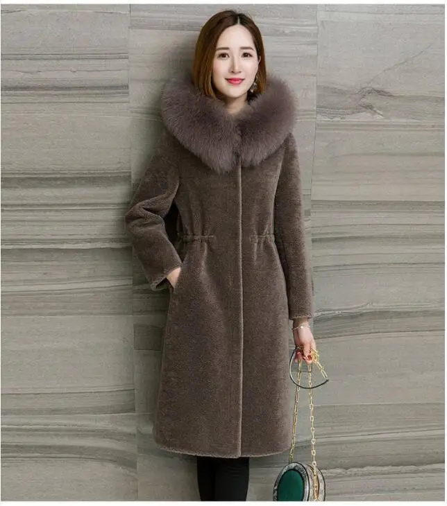 Женское зимнее мягкое пальто из натурального Лисьего меха с капюшоном и натуральным овечьим мехом, Женское пальто из натуральной шерсти, куртка из натурального меха K377