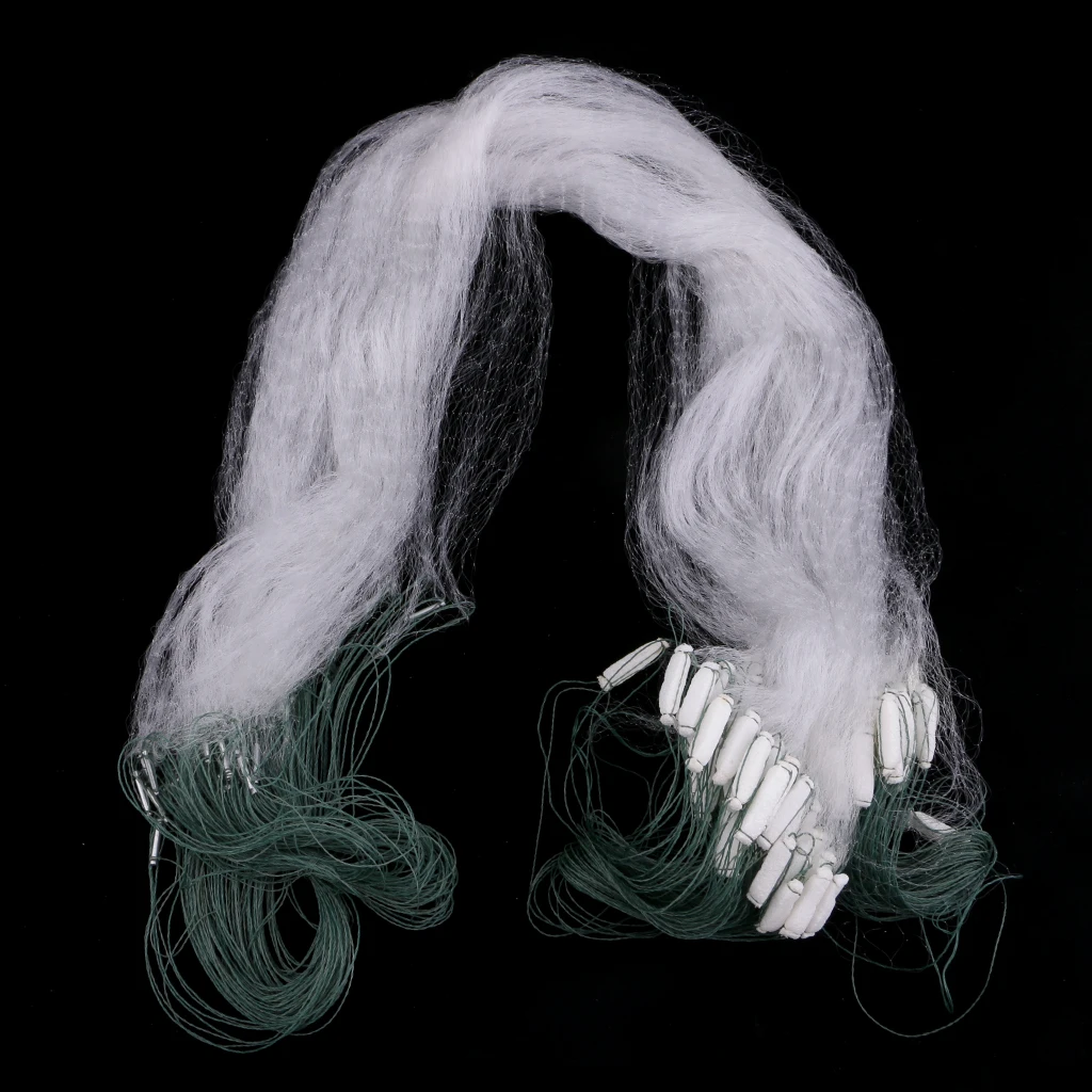 1x15m Fishing Gill Net With Floating Soft Artificial Sticky Polyethylene Green and White Net Mesh Trap