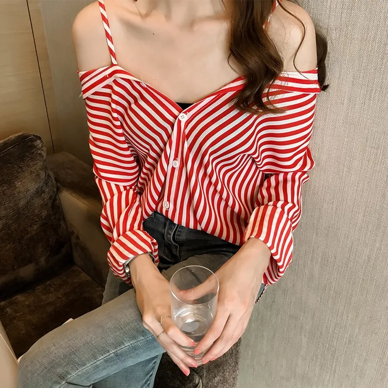 

Fashion Spring Autumn Women Blouses And Shirts Striped Tops 2019 Casual Female Loose Long Sleeve Shirt Plus Size Two Style M-4XL