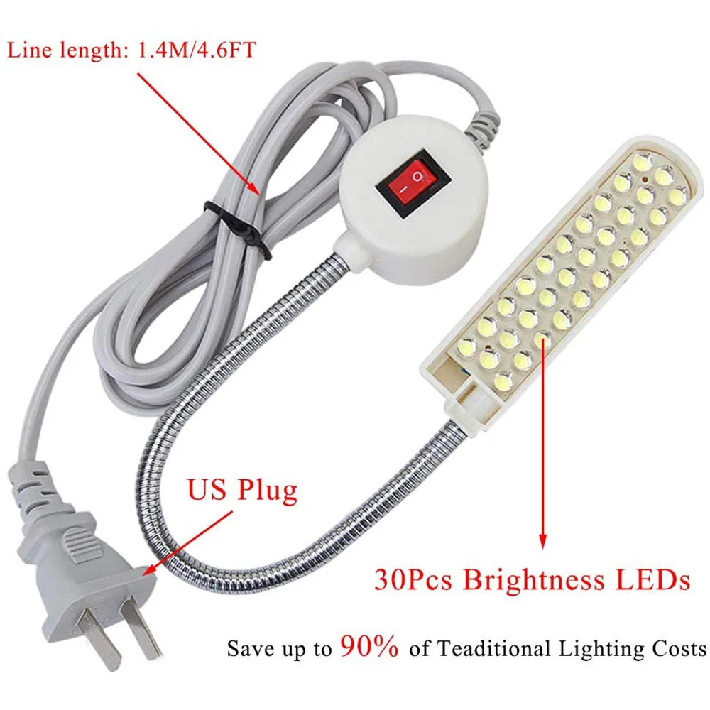 Portable Sewing Machine LED Light 10/20/30LED Magnetic Mounting Base Gooseneck Work Lamp Workbench Lathe Drill Press