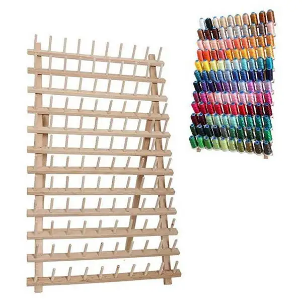 

Foldable Wooden Thread Rack Holder,120 Spool Cone Bobbins Spools Stand, Thread Organiser, Wall Mount Spool Holder, Machine Sewin