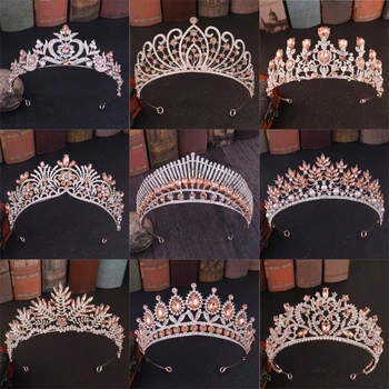 

Fashion Orange Rose Gold Women Tiaras and Crowns for Girls mujer Princess Noiva Bride Wedding Birthday Crystal Jewelry
