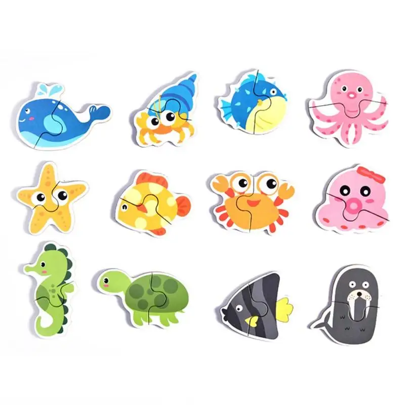 1set Baby Kids Cognition Puzzles Toys Wooden Cartoon Cognition Puzzles Toys Baby Iron Box Cards Matching Education Game - Цвет: 12pcs submarine