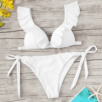 

Sexy Bikinis Women Swimsuit 2020 Ruffle Biquini Set Leaves Printed Bathing Suits Beachwear Brazilian Swimwear