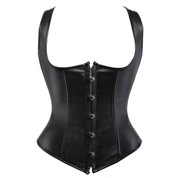 

Grebrafan Gothic Classic Faux Leather Underbust Lace Up Boned Corset Bustier Straps Plus Size Holiday Evening Party Costume