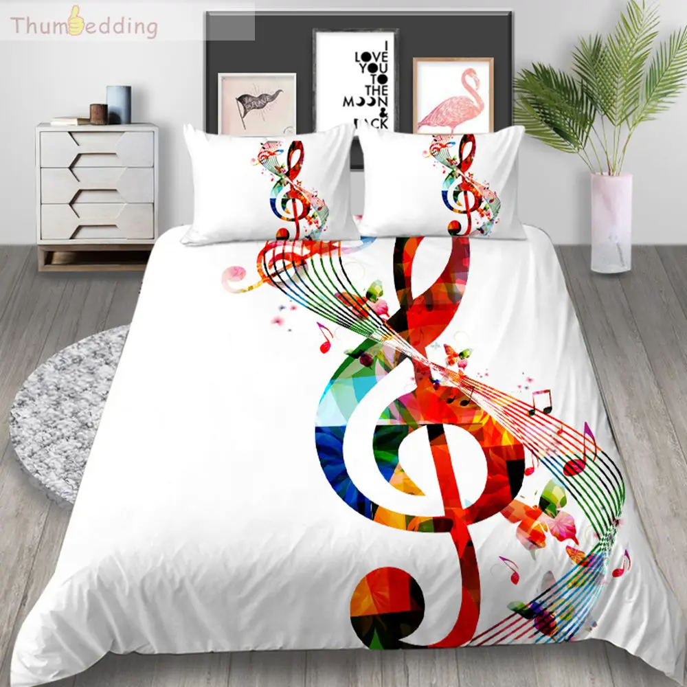 

Thumbedding White Bedding Set King Size Duvet Cover Set Queen Music Image Soft Touching Material Bed Cover with Pillowcase 3pcs