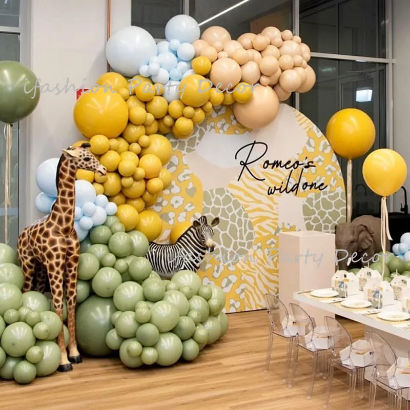 Fasulye yeşil balon Garland kemer sarı mavi helyum Globos Retro renk balon seti düğün doğum günü partisi süslemeleri bebek duş