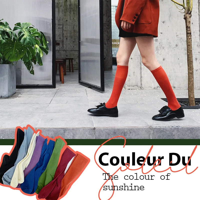 

SP&CITY Korean Simple Solid Knee Socks Women Chic Cotton Stockings Retro Autumn Student Knitting Long Socks Girls Harajuku Sox