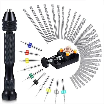 

58Pcs Hand Drill Bits Set Include Pin Vise Hand Drill Mini Twist Drill Bits and PCB Mini Drill Bits Bench Vice
