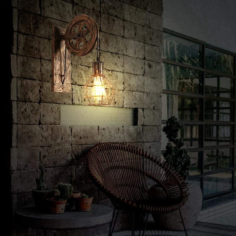 ABUI-Ретро Лофт светильник подвесной светильник подъемный шкив настенный светильник для ресторана прохода паба кафе Светильник Бра фонарь