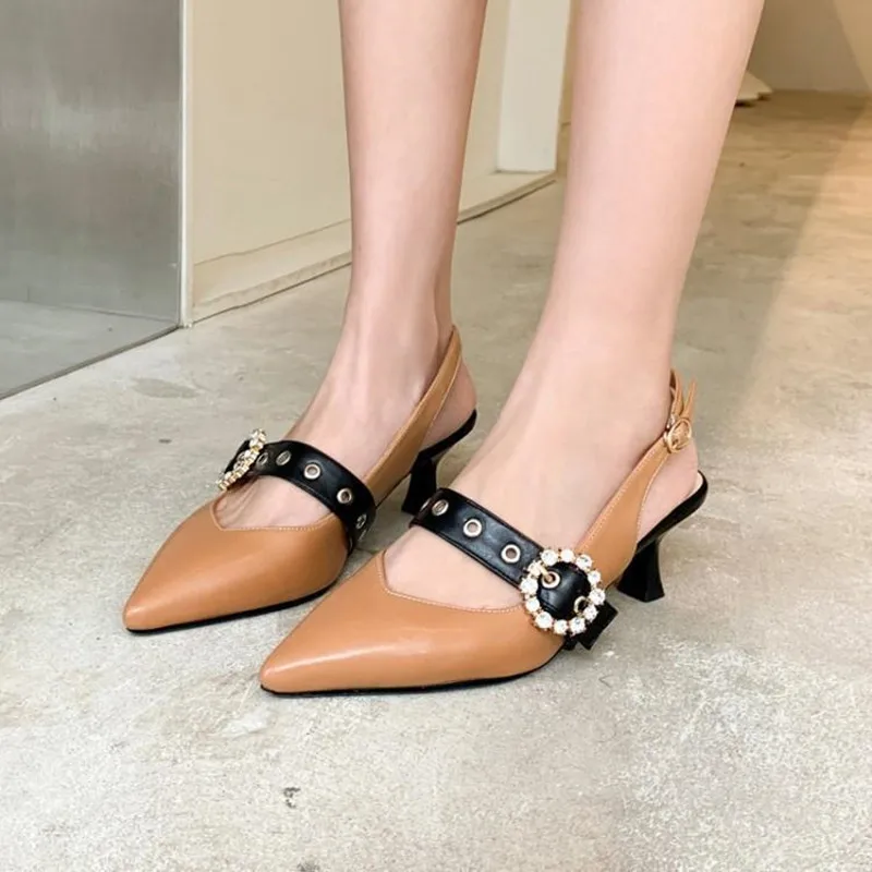 

Baotou Sandals Women's 2020 Summer New Wide Fat Fat Instep High Chunky Heel Large Size Semi-High Heeled Shoes Pointed Toe