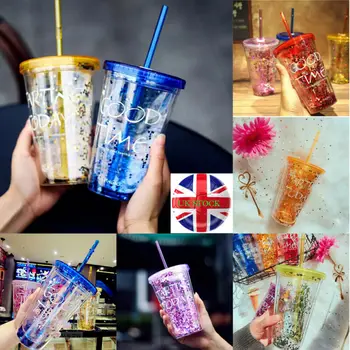 

UK 450ML Plastic Tumble & Straw For Smoothie Juice Iced Coffee Free Travel Cup Summer Portable Outdoor Sports Cup