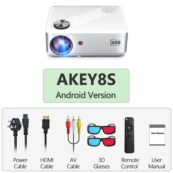 AUN AKEY8 Full HD Projector Android 9 Home Theater Video Projector 4K Decode TV Beamer Beam LED Projector for Home Cinema Mobile 