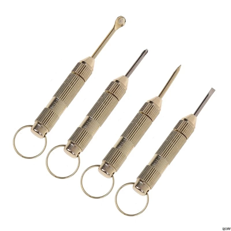 

4 in1 Mini Portable Golden Opener Screwdrivers Ear Pick Ear Cleaner Keychain Kit