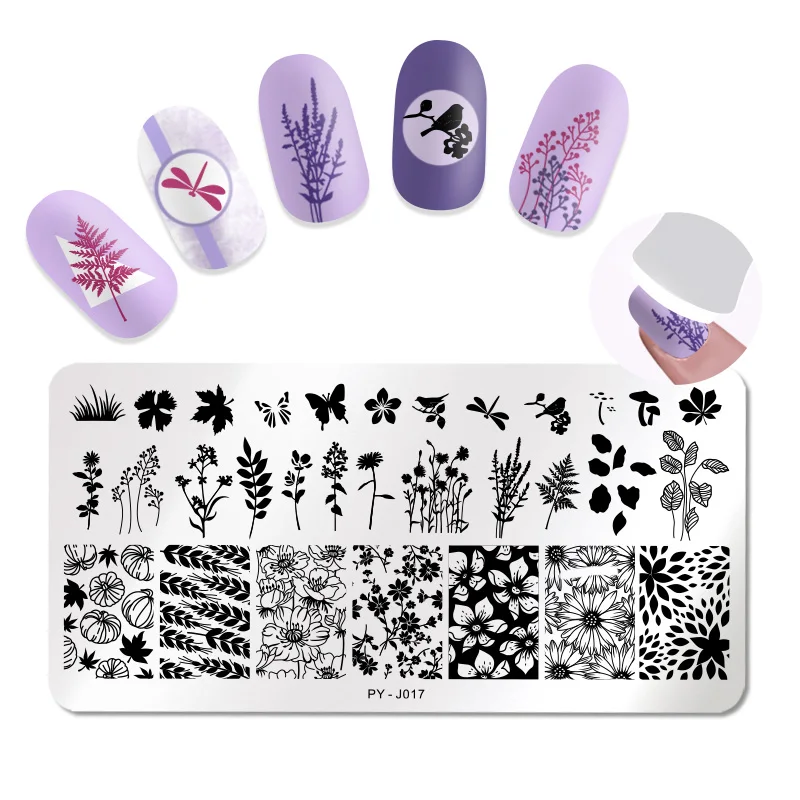 PICT YOU Lavender Butterfly Flower Leaves Image Nail Stamping Plates ...