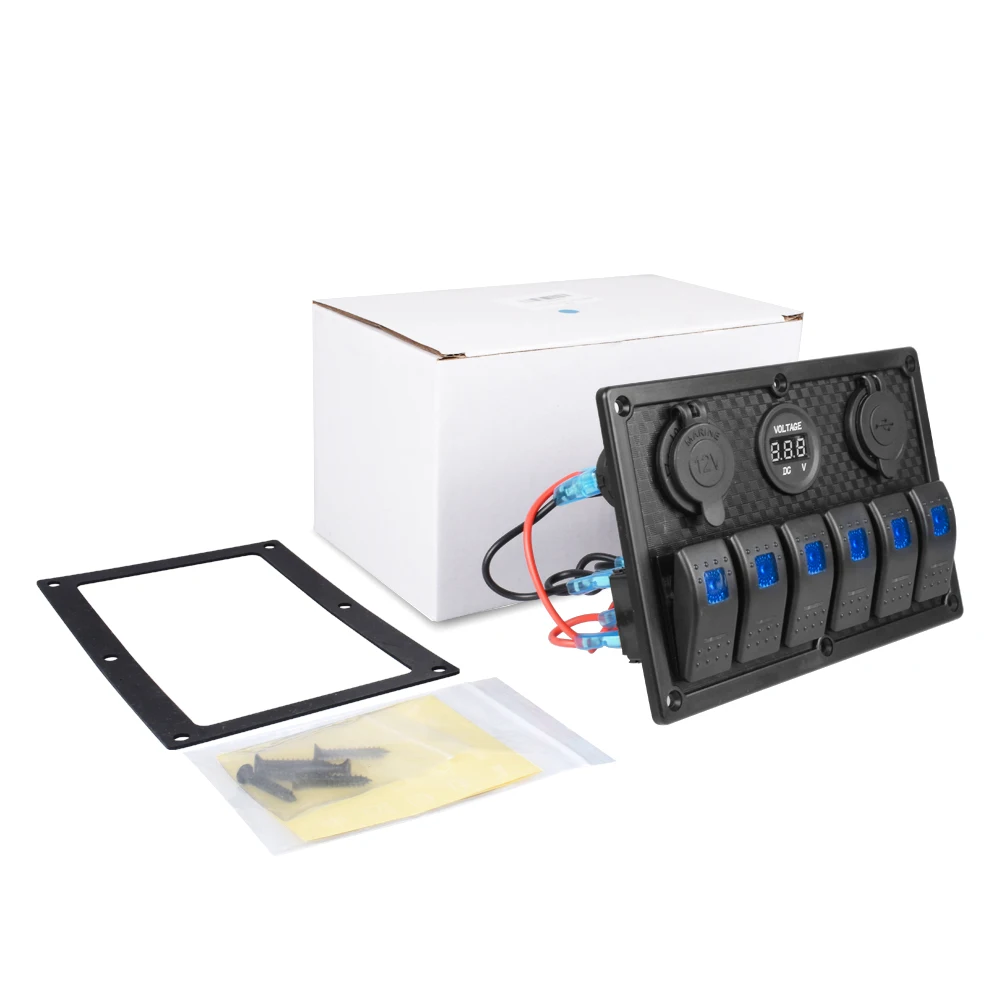 보트 스위치 패널, 자동차 스위치 패널, 방수 디지털 전압계, 듀얼 USB 포트, 12V 콘센트 조합, 해양 LED 로커, 6 갱