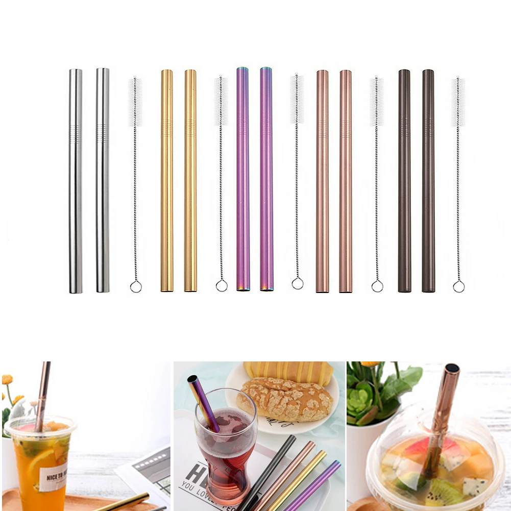 Cleaner Reusable Smoothies Wedding Decoration Drinking Straight Straw Extra Wide Eco-friendly Fruit Juice Birthday 2pcs Straw
