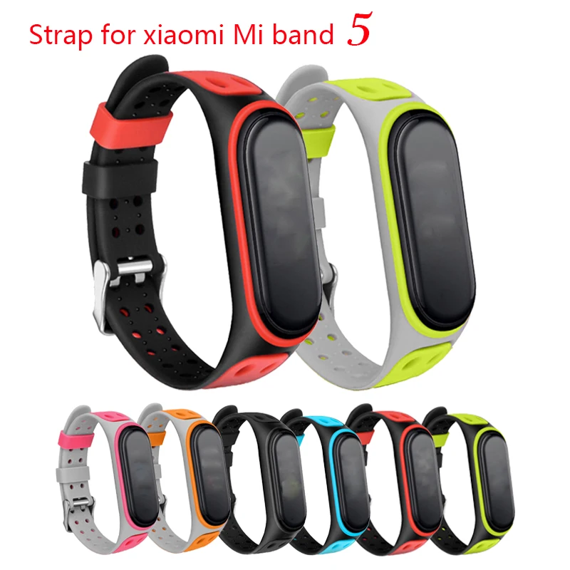 Браслет для Xiaomi Mi Band 5 6 4 3 двухцветный Силиконовый ТПУ браслет с двойной пряжкой