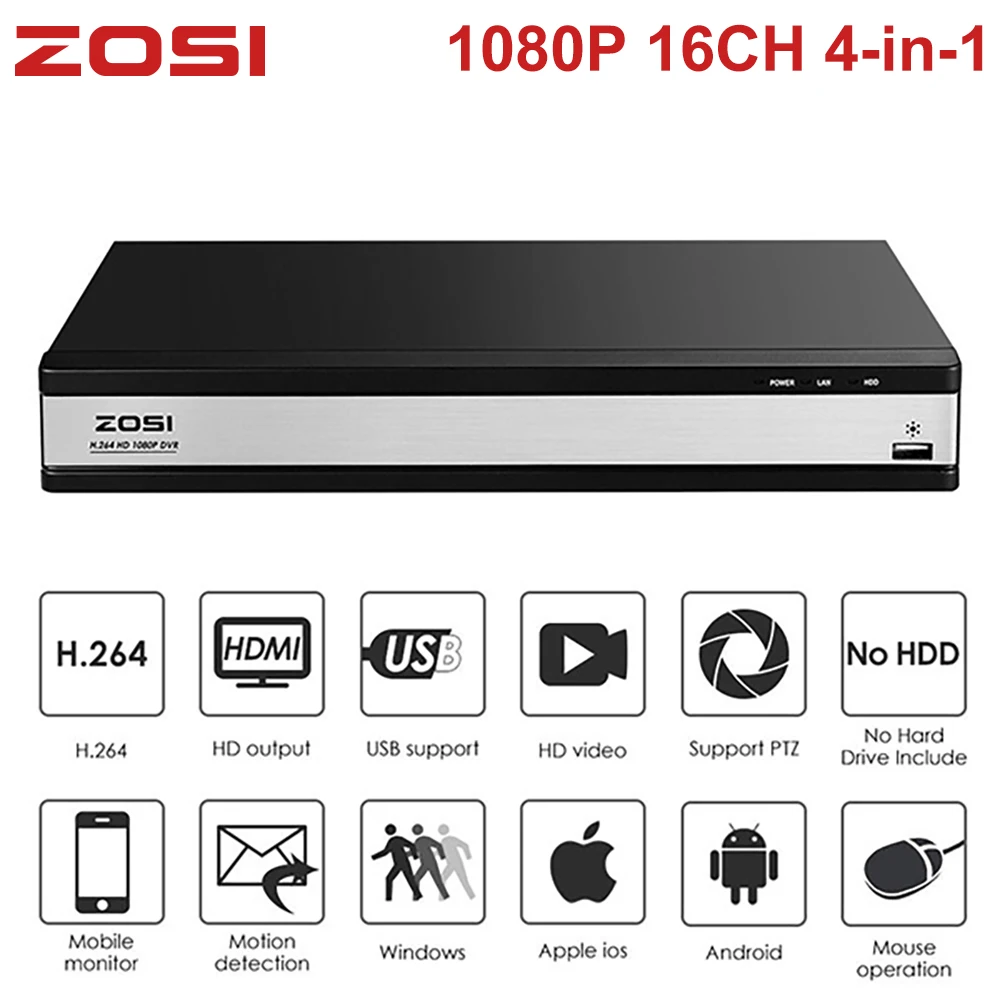 ZOSI 1080P 16 канальный 4 в 1 Гибридный CCTV DVR Boarder recorder HDD BNC подключение удаленного просмотра