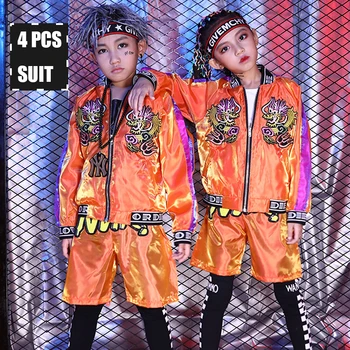 

Boys Hip Hop Clothes Kids Autumn 4pcs Children'S Drum Shelf Costume Handsome Hip Hop Performance Outfits Girls Jazz Dress BL2749