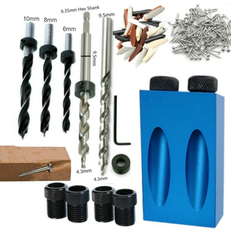 14-Piece Pocket Hole Jig Kit - 15° Aluminum Drill Guide With 3 Drill Bits & Accessories