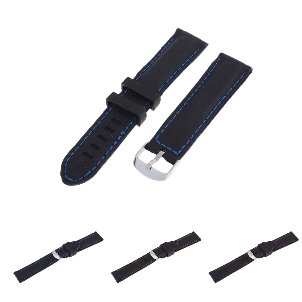 Universal 22mm 24mm 26mm Width Silicone Watch Band Replacement, Choose Size and Stitching Line Color