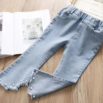 

12.10th Girls' Beaded jeans Pants 2020 Spring Fashionable children's jeans Children's pants Size 100-140cm New Arrival