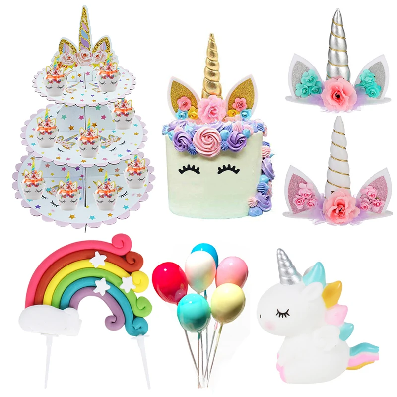 

Rainbow Cake Toppers Unicorn Cake Flags Kids Birthday Party Favors Cake Decoration Cupcake Topper Wedding Unicorn Party Supplies