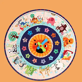 

Baby Wooden Toy Jigsaw Puzzle 3D Cartoon Animal Clock Wooden Puzzle Educational Intelligence Kids Gifts for Children party game